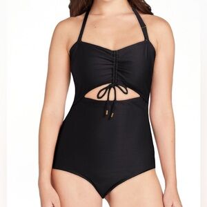 Black One Piece Swimsuit Ribbed One Piece Swimsuit Bandeau Style Black NWT
